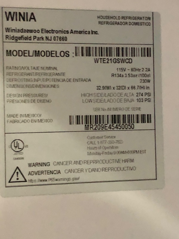 Photo 1 of *** FACTORY SEAL******TRUCK OR TRAILER PICK UP ONLY***Winia WTE21GSWCD 21 Cu. Ft. Top Mount Refrigerator - White