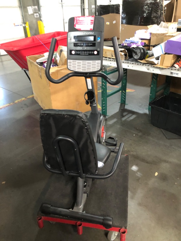 Photo 1 of *** TRUCK OR TRAILER PICK UP ONLY*** ITEM TESTED FOR POWER, UNABLE TO TEST FURTHER***ProForm 2024 400RI Recumbent Exercise Bike