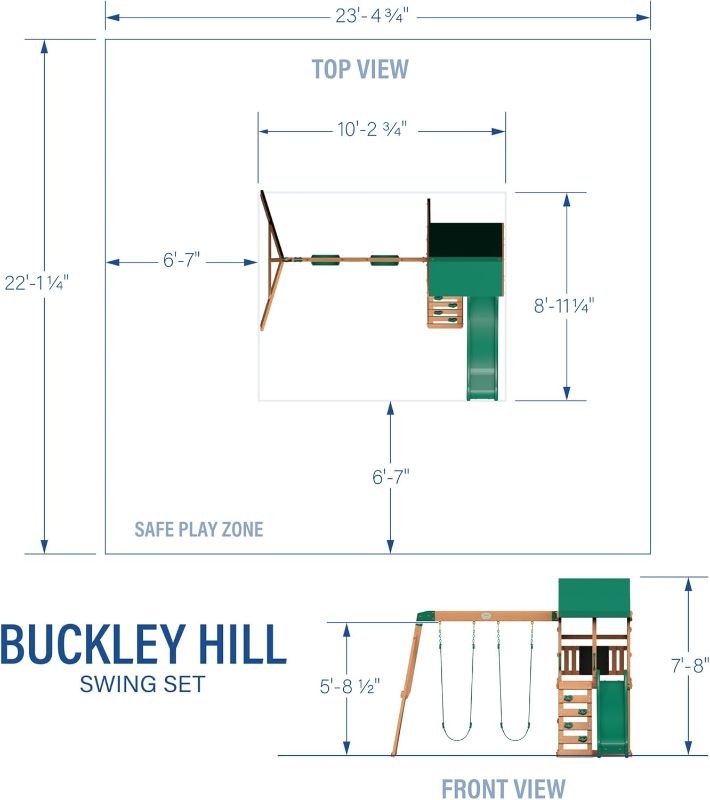 Photo 1 of **BOX 2 OF 2**
Backyard Discovery Buckley Hill Cedar Wood Swing Set with Wave Slide, Play Deck, Rock Wall Ladder, Belt Swings, Chalkboard, Canopy Roof, Outdoor Playset
