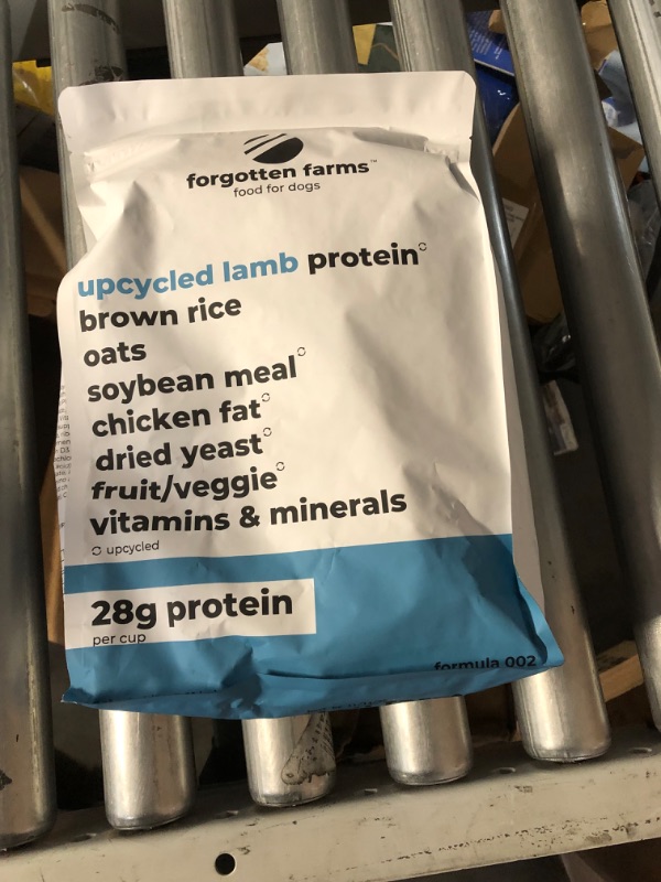 Photo 1 of ** NON REFUNDABLE/ NO RETURNS OR REFUNDS)****Unknown Expiration date**
Forgotten Farms Dog Food, Upcycled Lamb Protein and Ancient Grains, 28g Protein, 4 lb Bag