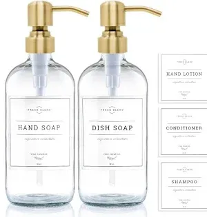 Photo 1 of [Luxury] Kitchen Soap Dispenser Set - 16OZ Clear Glass Bottle, Stainless Steel Pump, Instant Dry Tray, Waterproof Labels, Non-Slip Silicone Pad, and Dish Brush | Upgrade for Your Kitchen and Bathroom