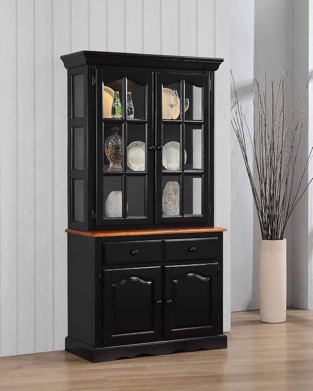 Photo 1 of *2 boxes* Sunset Trading Keepsake Buffet and Lighted Hutch, Black/Cherry Finish
