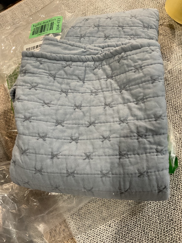 Photo 1 of (See images)Levtex Home - Cross Stitch Chambray - Quilted Euro Shams Stitched Pattern - Cotton Fabric