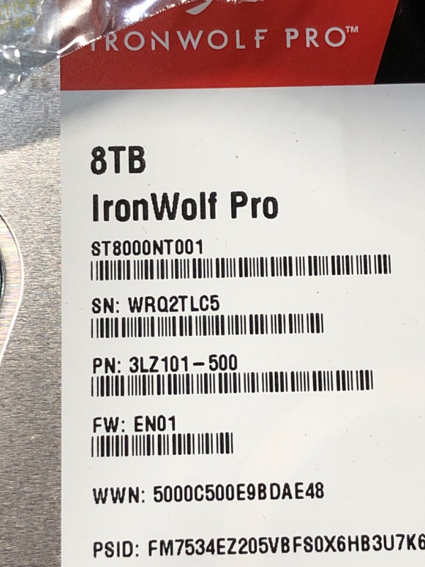 Photo 1 of Seagate IronWolf Pro, 8 TB, Enterprise NAS Internal HDD –CMR 3.5 Inch, SATA 6 Gb/s, 7,200 RPM, 256 MB Cache for RAID Network Attached Storage (ST8000NT001)