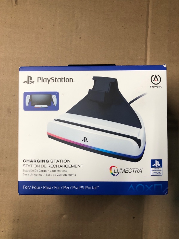 Photo 1 of (POWER TESTED) (MISSING POWER ADAPTER) PowerA Charging Station for PlayStation Portal™ Remote Player with Lumectra™, RGB Lighting, USB Powered, Magnetic Charger, Charge and Display, Weighted Base, Officially Licensed