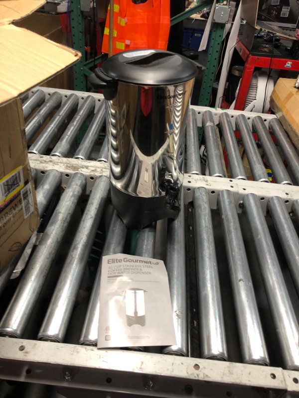Photo 1 of ***DAMAGED - MISSING PARTS - UNTESTED - SEE COMMENTS***
Elite Gourmet CCM040 Stainless Steel 40 Cup Coffee Urn Removable Filter For Easy Cleanup, Two Way Dispenser with Cool-Touch Handles Electric Coffee Maker Urn, Stainless Steel