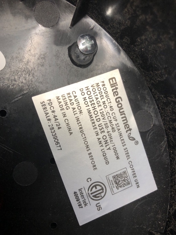 Photo 1 of ***DAMAGED - MISSING PARTS - UNTESTED - SEE COMMENTS***
Elite Gourmet CCM040 Stainless Steel 40 Cup Coffee Urn Removable Filter For Easy Cleanup, Two Way Dispenser with Cool-Touch Handles Electric Coffee Maker Urn, Stainless Steel