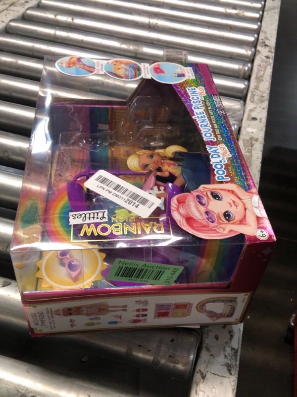 Photo 1 of (Incomplete)Rainbow High Littles Pool Day Playset + Small Doll (Pink 5.5”), Pool with Rainbow Slide, Accessories, Smoothie Stand