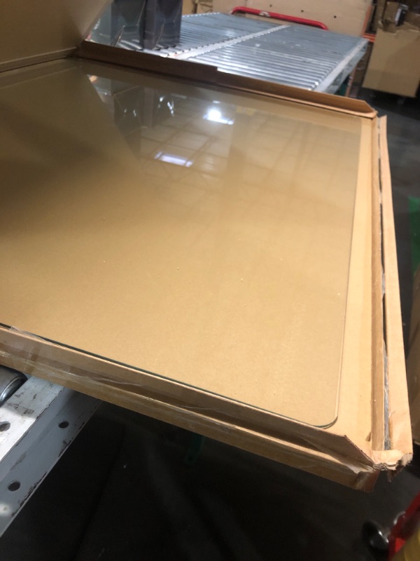 Photo 1 of [Tempered Glass] 36" x 46" Glass Chair Mat, Heavy Duty Hard Floor Mat with Round Corner and Polished Edge, Office Chair Mat for Carpet Office Home Hardwood Floor Desk
