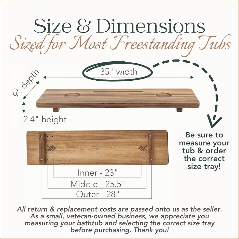 Photo 1 of (FAIR) Premium Nature Shed Bathtub Tray for Freestanding Bath | Large & Thick 35” Acacia Wood Luxury Bath Tray for Tub | Anti-Tip, Non-Toxic, Adjustable Bathtub Trays for Tub with Bathroom Accessories Holder