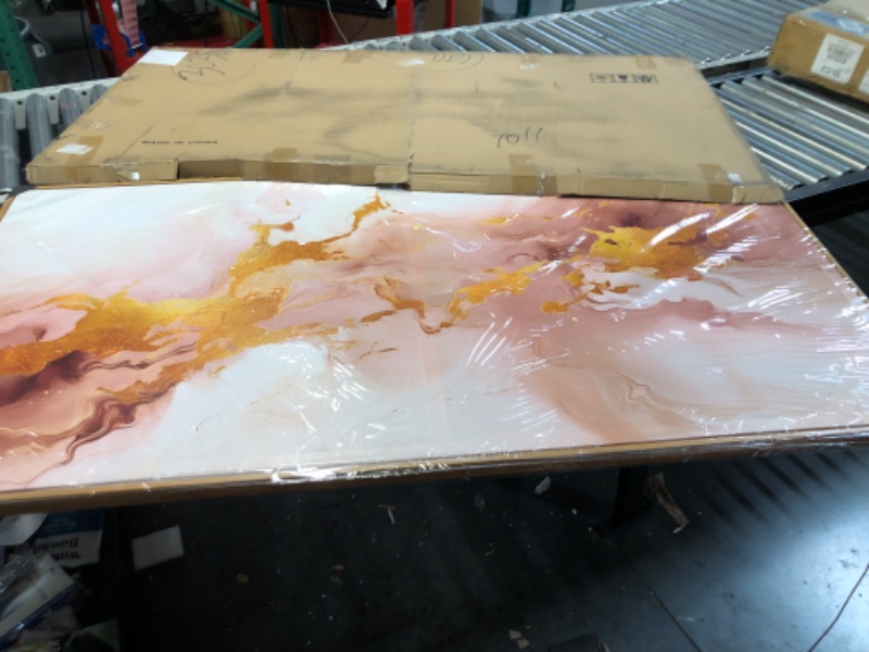 Photo 1 of Abstract Wall Art Modern Wall Decor Canvas Painting Framed Gold and Pink Canvas Print Wall Artwork Suitable for Bedroom Office Living Room Kitchen Decor Aesthetics 30"x 60" Can Be Hung