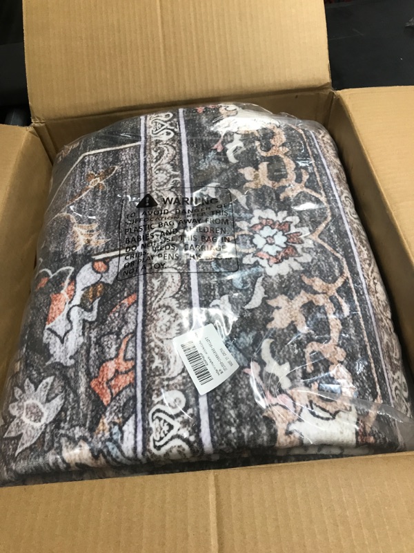 Photo 1 of ** FACTORY SEALED **  Area Rugs for Living Room 9x12 Machine Washable Rug, Boho Vintage Retro Large Floral Medallion Carpet for Bedroom Dining Room, Low Pile Lightweight Thin Chenille Non Slip Rug?Dark Grey
