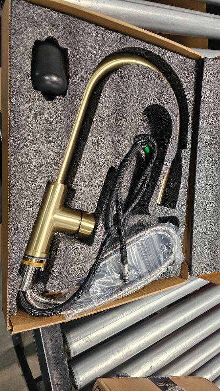 Photo 1 of Havin Gold Kitchen Faucet with Pull Down Sprayer, High Arc Stainless Steel Material, with cUPC Ceramic Cartridge,Without Deck Plate,Fit for 1 Hole Kitchen Sink or Laundry Sink,Brushed Gold,HV501G