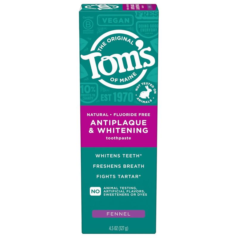 Photo 1 of ***NON REFUNDABLE***Tom’s of Maine Antiplaque and Whitening Toothpaste, Fluoride Free, Fennel, 2 Pack, 4.5 Oz
