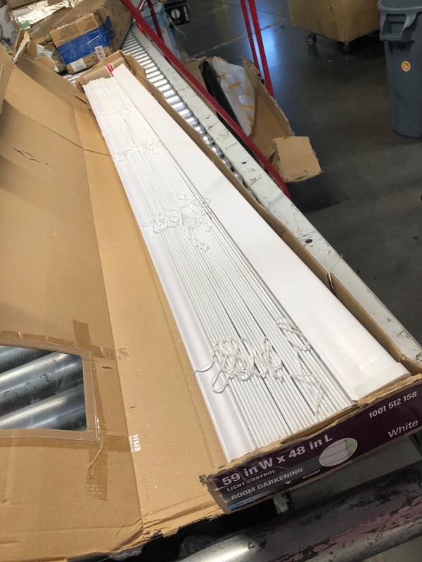 Photo 1 of ***USED - PREVIOUSLY OPENED - INCOMPLETE - MISSING PARTS***
White Cordless Faux Wood Blinds for Windows with 2 in. Slats - 59 in. W x 48 in. L (Actual Size 58.5 in. W x 48 in. L)
