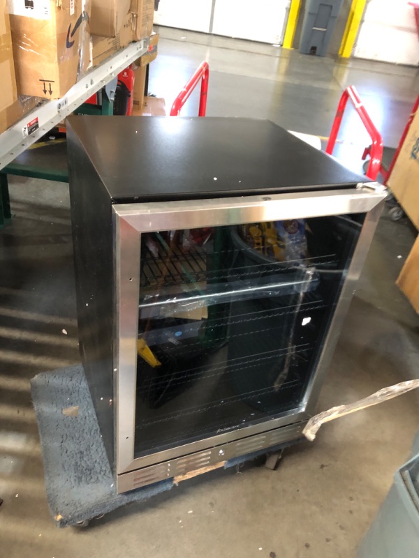 Photo 1 of ***USED - NO PACKAGING - DAMAGED - DENTED - FLASHES AN ERROR CODE - SEE PICTURES***
24 Inch Under Counter Beverage Fridge -Max 164Cans Capacity Drink cooler,Wide 24''Perfectly for Built in Space, Adjustable shelves for any size beverage/beer/soda Transpar