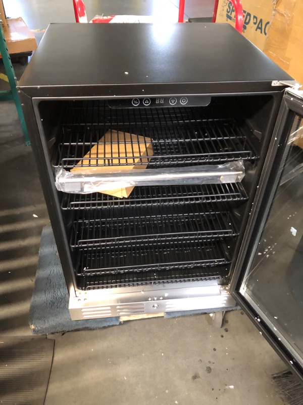 Photo 1 of ***USED - NO PACKAGING - DAMAGED - DENTED - FLASHES AN ERROR CODE - SEE PICTURES***
24 Inch Under Counter Beverage Fridge -Max 164Cans Capacity Drink cooler,Wide 24''Perfectly for Built in Space, Adjustable shelves for any size beverage/beer/soda Transpar