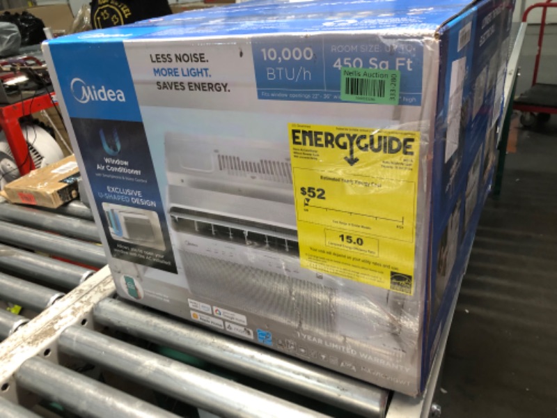 Photo 1 of ***USED - POWERS ON - UNABLE TO TEST FURTHER***
Midea 10,000 BTU U Shaped Smart Inverter Window Air Conditioner, Cools up to 450 Sq. Ft.,Ultra Quiet with Open Window Flexibility, Works with Alexa/Google Assistant, 35% Energy Savings, Remote Control