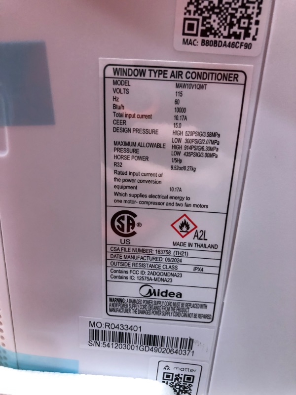 Photo 1 of ***USED - POWERS ON - UNABLE TO TEST FURTHER***
Midea 10,000 BTU U Shaped Smart Inverter Window Air Conditioner, Cools up to 450 Sq. Ft.,Ultra Quiet with Open Window Flexibility, Works with Alexa/Google Assistant, 35% Energy Savings, Remote Control