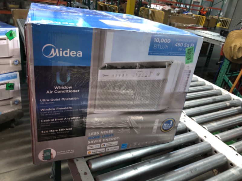 Photo 1 of ***USED - POWERS ON - UNABLE TO TEST FURTHER***
Midea 10,000 BTU U Shaped Smart Inverter Window Air Conditioner, Cools up to 450 Sq. Ft.,Ultra Quiet with Open Window Flexibility, Works with Alexa/Google Assistant, 35% Energy Savings, Remote Control