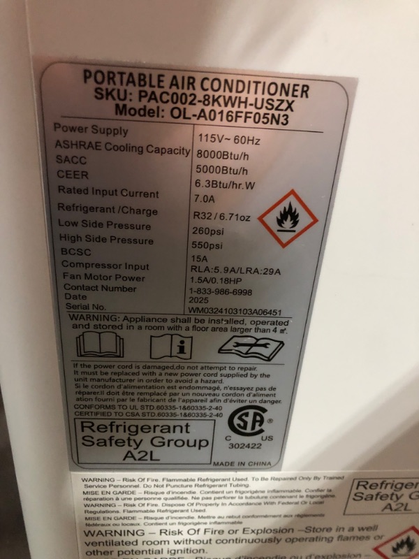 Photo 1 of ***SEE NOTES***
EUHOMY 8,000 BTU Portable Air Conditioners, 4-in-1 Portable AC Unit Up to 350 Sq.Ft, 4 Modes Quiet Air Conditioner with Remote Control, Cool, Fan, Dehumidifier, 24H Timer, Bedroom, Office, Apartments