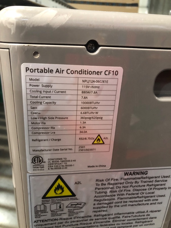 Photo 1 of ***INCOMPLETE - MISSING REMOTE - DAMAGED - SEE PICTURES***
GarveeHome 10,000 BTUs Portable Air Conditioner with Dehumidifier, Cooling, Fan 3-In-1, Drainage-Free Cooling, Cools Up to 450 Sq. Ft. with Remote Control, Grey