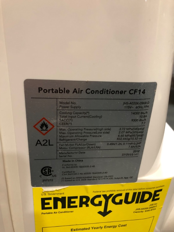 Photo 1 of ***MISSING ALL ACCESSORIES, DOES NOT BLOW COLD AIR************
14000 BTU Portable Air Conditioners with Remote Control, 3-IN-1 Portable AC Unit up to 700 sq.ft, Auto Swing, 3 Speed, Sleep Mode, 24H Timer for Bedroom, Office, Apartments