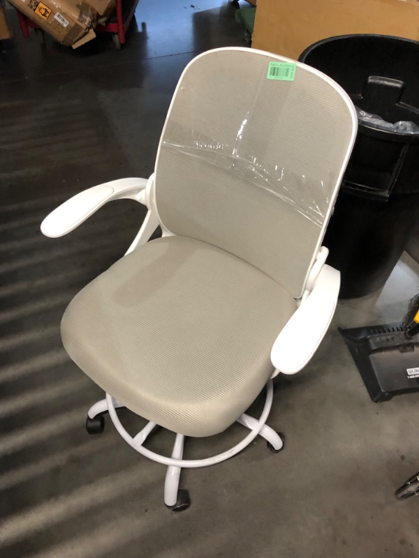 Photo 1 of ***DAMAGED - TORN - NO PACKAGING - SEE PICTURES***
Primy Ergonomic Drafting Chair with Flip-up Armrests Tall Office Chair for Standing Desk Comfortable Desk Chair with Adjustable Footrest Ring and Lumbar Support in Gray Perfect for Home and Office Use