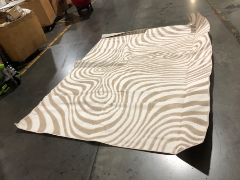 Photo 1 of (NOT NON-SLIP) (USED/FAIR) JONATHAN Y Maribo High-Low Abstract Striped Beige/Cream 7'10" x 10' Indoor/Outdoor Area Rug for Patio, Backyard, Living Room, Bedroom, Office, Hose-Washable (SCN103D-8)