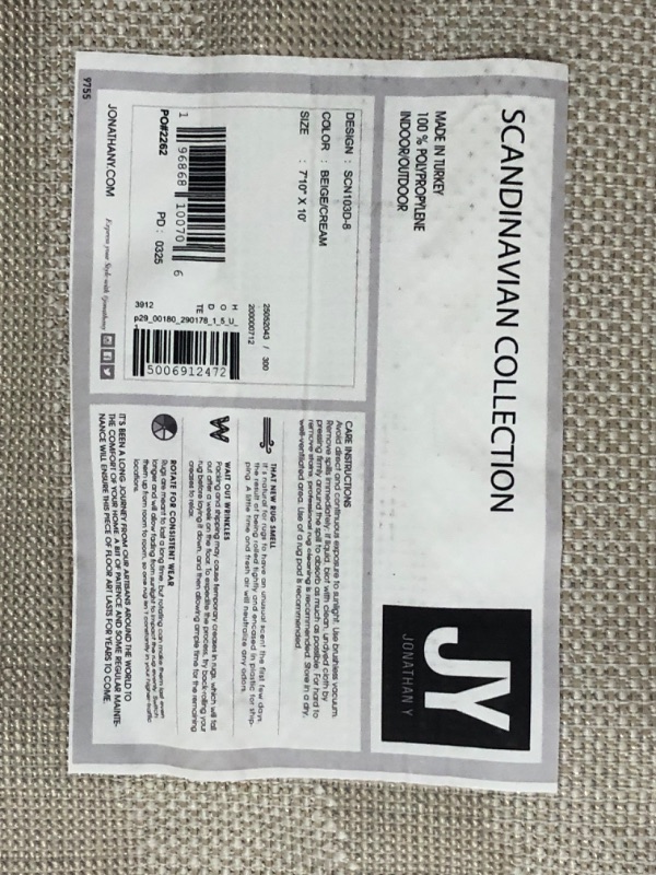 Photo 1 of (NOT NON-SLIP) (USED/FAIR) JONATHAN Y Maribo High-Low Abstract Striped Beige/Cream 7'10" x 10' Indoor/Outdoor Area Rug for Patio, Backyard, Living Room, Bedroom, Office, Hose-Washable (SCN103D-8)