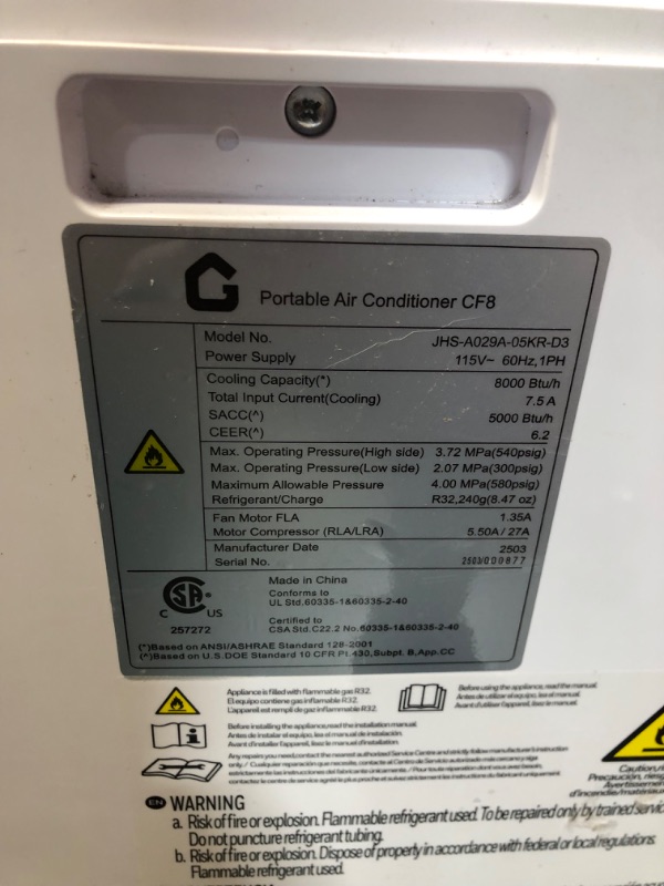 Photo 1 of ***DOES NOT BLOW COLD AIR, MISSING REMOTE AND OTHER PARTS********************
8,000 BTUs Portable Air Conditioner, 3-in-1 AC Unit with Fan, Dehumidifier, Air Conditioner for Bedroom Cools Rooms Up to 350 Sq.Ft, Indoor Quiet AC Unit, Easy Installation Kit 