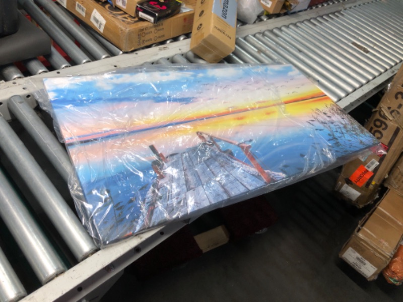 Photo 1 of ***DAMAGED - WARPED - SEE PICTURES***
XXMWallArt FC2250 Jetty In The Sunset Lake Wall Art Canvas Prints Painting Nature Pictures Framed Landscape Paintings Canvas Wall Art for Living Room Bedroom Kitchen Home and Office Wall Decor Size: 40L" x 20W"
