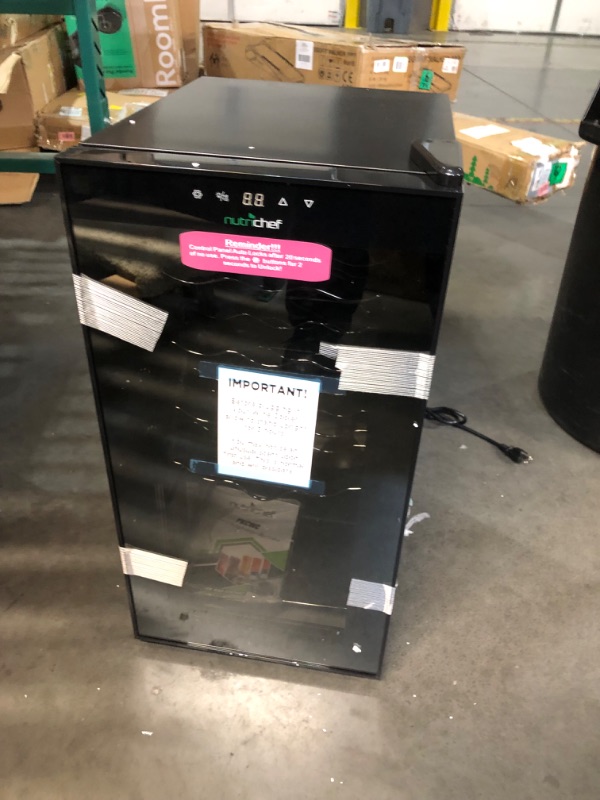 Photo 1 of ***MAJOR DAMAGE - SEE PICTURES***
NutriChef Compressor Refrigerator White & Red Chiller Countertop Cooler-Freestanding Compact Mini Wine 15 Bottle Capacity, Digital, Glass Door, Black, Quiet Operation Fridge Touch Temperature Control