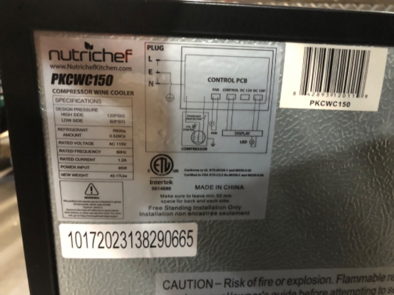 Photo 1 of ***MAJOR DAMAGE - SEE PICTURES***
NutriChef Compressor Refrigerator White & Red Chiller Countertop Cooler-Freestanding Compact Mini Wine 15 Bottle Capacity, Digital, Glass Door, Black, Quiet Operation Fridge Touch Temperature Control