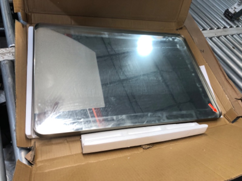 Photo 1 of (PARTIAL SET) (DAMAGED) SKINGWOLF Brushed Nickel 20x30 Inch Metal Framed Mirror for Wall, Large Rounded Rectangle Mirror, Anti-Rust, Tempered Glass, Hangs Horizontally or Vertically