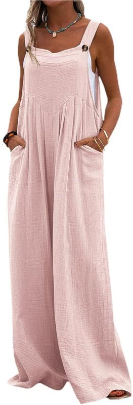 Photo 1 of 
Brand: Karwuiio
Karwuiio Women's Casual Loose Sleeveless Jumpsuits Long Baggy Pants Rompers Jumpsuits with Pockets (Pink)