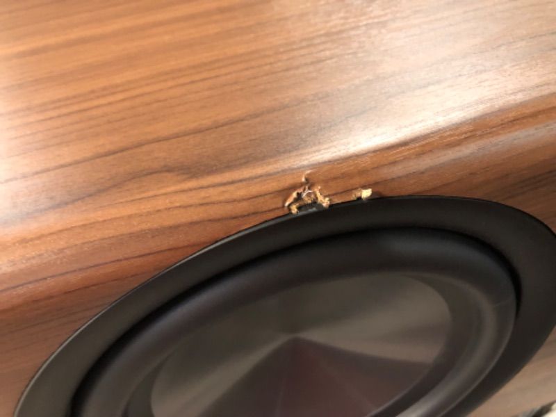 Photo 1 of **MAJOR DAMAGE - NOT FUNCTIONAL - SEE COMMENTS*** Polk Audio Reserve Series R700 Tower Speaker, 1" Tweeter, a 6.5" Woofers & Dual 8" Long-Throw Drivers, Hi-Res Certified, Dolby Atmos & IMAX Enhanced for Dynamic Home Theater Audio, Walnut Brown