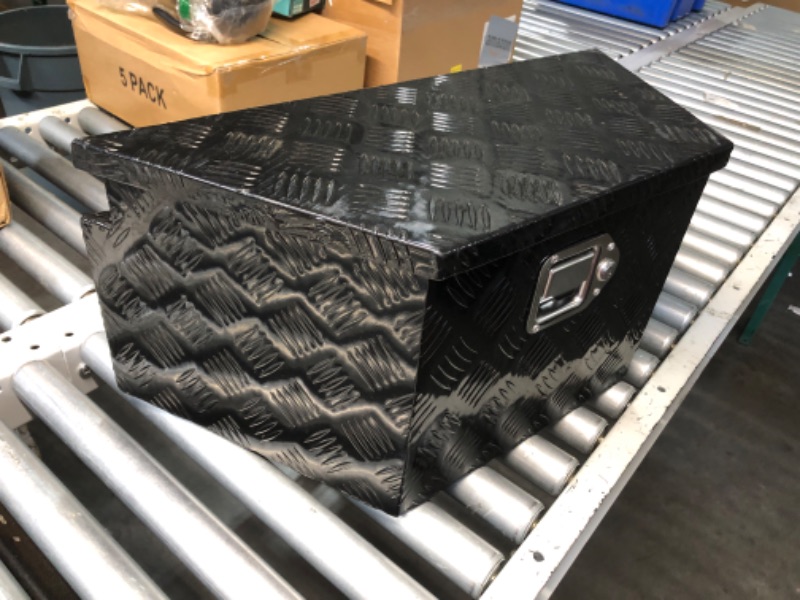 Photo 1 of ***DAMAGED - TOP SCRATCHED***
TBAPFS 26 Inch Aluminum Trailer Tongue Tool Box 5 Bar Tread Wide Utility ToolBox for Pick Up Truck RV Storage Organizer Tool Box with Lock and Keys - 26"X13.3"X12" Black
