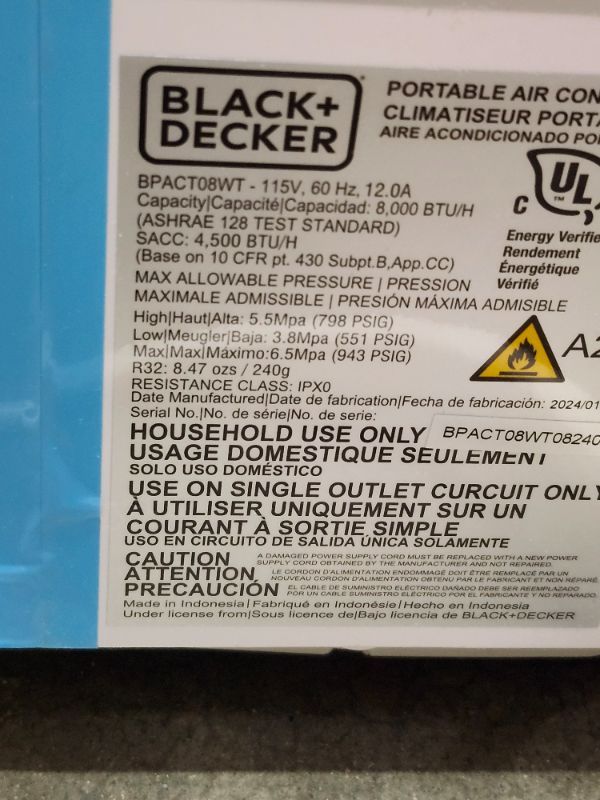 Photo 1 of ****************MISSING REMOTE*************
BLACK+DECKER Portable Air Conditioner, 9,000 BTU (5,300 BTU SACC) for Rooms up to 400 Sq. Ft., Portable AC with Follow Me Remote Control and Window Kit, BPACT08WT, White