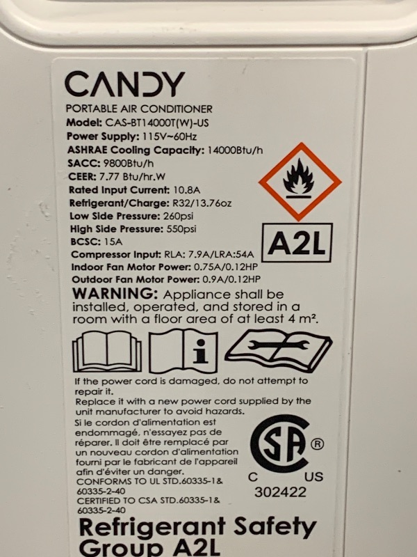 Photo 1 of (please see all images)(parts only) Candy 14,000 BTU Portable Air Conditioner for Rooms up to 700 Sq.Ft,3-in-1 Cooling/Dehumidifier/Fan AC Unit 3 Speed,