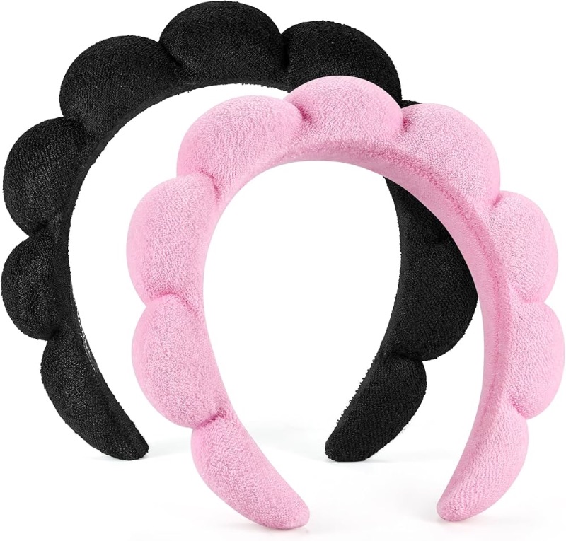 Photo 1 of (See all images) Spa Headbands for Washing Face or Facial, Set of 2 Skincare Headbands, Terry Cloth Headband Wash Combo Pack - Puffy Makeup Washing, Mask, Skin Treatment 
