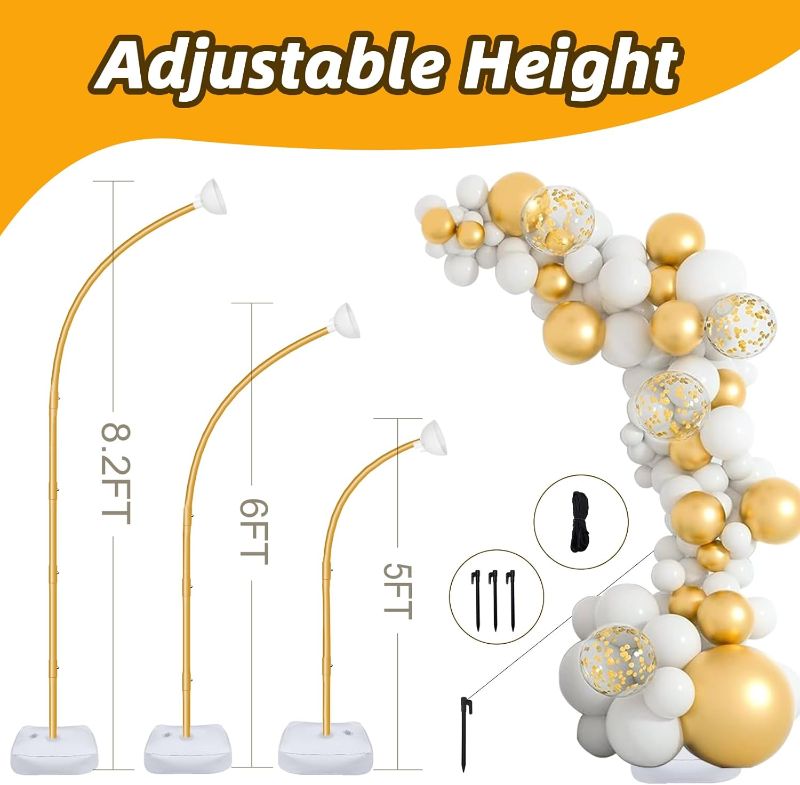 Photo 1 of (PARTS) (NOT A COMPLETE SET) AerWo [Upgraded] Balloon Arch Kit 8.2ft+6ft, Gold Half Balloon Arch Stand with Base, Free Bending Top Curve Balloon Arch Frame Stand for Floor, Perfect Birthday Wedding Graduation Decorations