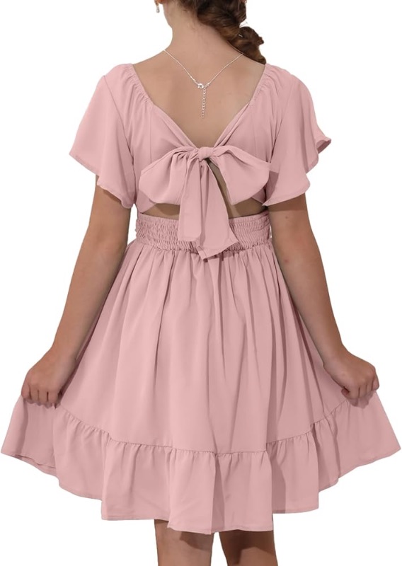 Photo 1 of (See all images) blibean Girls Summer Tie Back Dress Tween Kids Off Shoulder Dresses Size