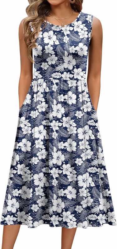 Photo 1 of  (See all images) Zeagoo Women's Summer Tank Midi Dress with Pockets Sleeveless A-Line Dress Casual