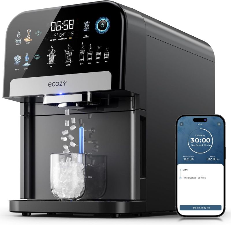 Photo 1 of (please see all images) ecozy Nugget Ice Maker Dispenser, Smart 2-in-1 Pebble Ice Machine Countertop & Water Dispenser with App Control