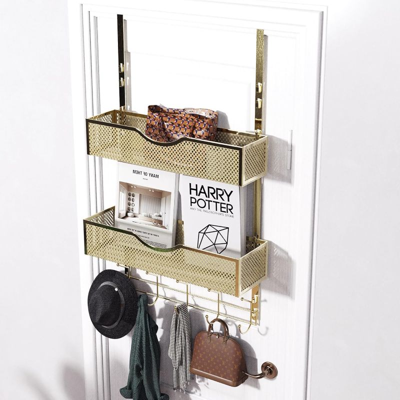 Photo 1 of ***STOCK PHOTO FOR REFERENCE ONLY, WHITE***BRENNHOLZ Over The Door Hooks Organizer,Coat Rack with 10 Hooks and 2 Mesh Baskets,Back of Door Storage Organizer for Bathroom,Bedroom,Kitchen,Office(WHITE)