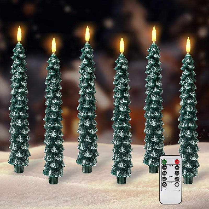Photo 1 of ***STOCK PHOTO FOR REFERENCE ONLY, MISSING REMOTE*** Christmas Tree Candles Lights with Timer, Flameless LED Candles with Remote, 2 Modes & Brightness, Battery Operated Christmas Decorations for Holiday Party & Home Decor 6 Pcs