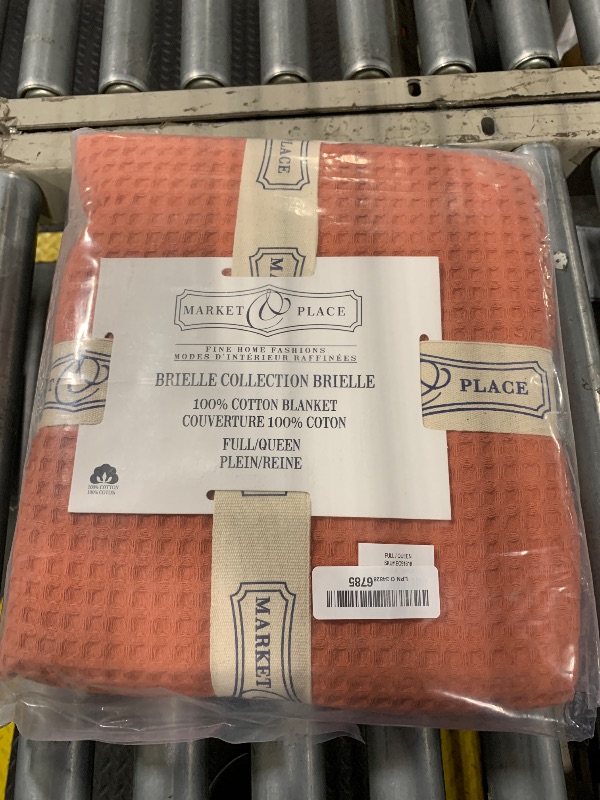 Photo 1 of 100% Cotton Waffle Weave Bed Blanket | Soft, Breathable, and Lightweight Blanket for All-Season | Perfect for Layering | Brielle Collection (Full/Queen, Burnt Orange)
