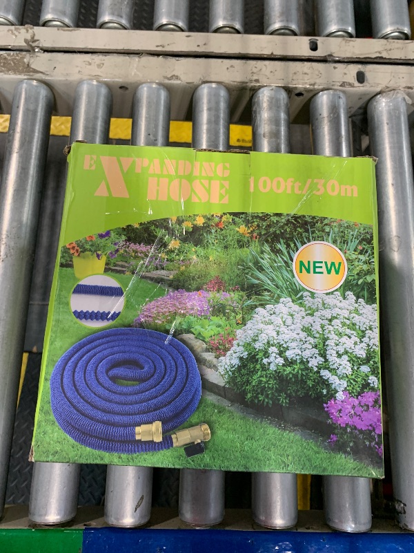 Photo 1 of 100 ft Expandable Garden Hose, 2025 New Retractable Water Hoses 100ft with 10 Function Spray Nozzle, Solid Brass Fittings, Extra Strength Fabric, Flexible Expanding Latex Core, Lightweight & No Kink