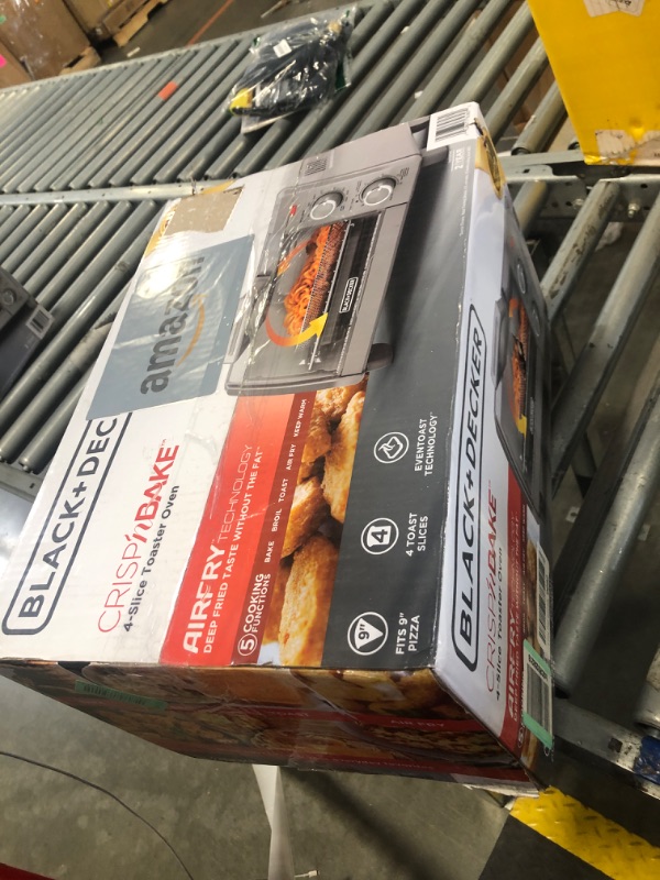 Photo 1 of BLACK+DECKER Crisp 'N Bake Air Fry Countertop Convection Toaster Oven, Medium Capacity, 4-Slice, 5-in-1, Fits 9” Pizza, 30-Min Timer, Bake, Broil, Air Fry, Toast, Keep Warm, Stainless Steel